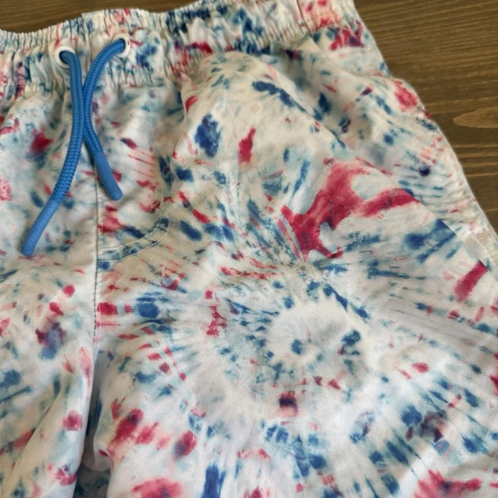 Cat & Jack Boys Red White Blue Tie Dye Swim Trunks Shorts Summer Pool